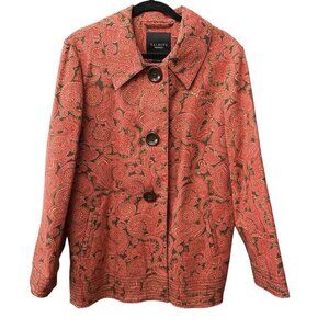 Talbots Pea Coat Women’s Size Large Paisley Print Car Coat Stretch Office